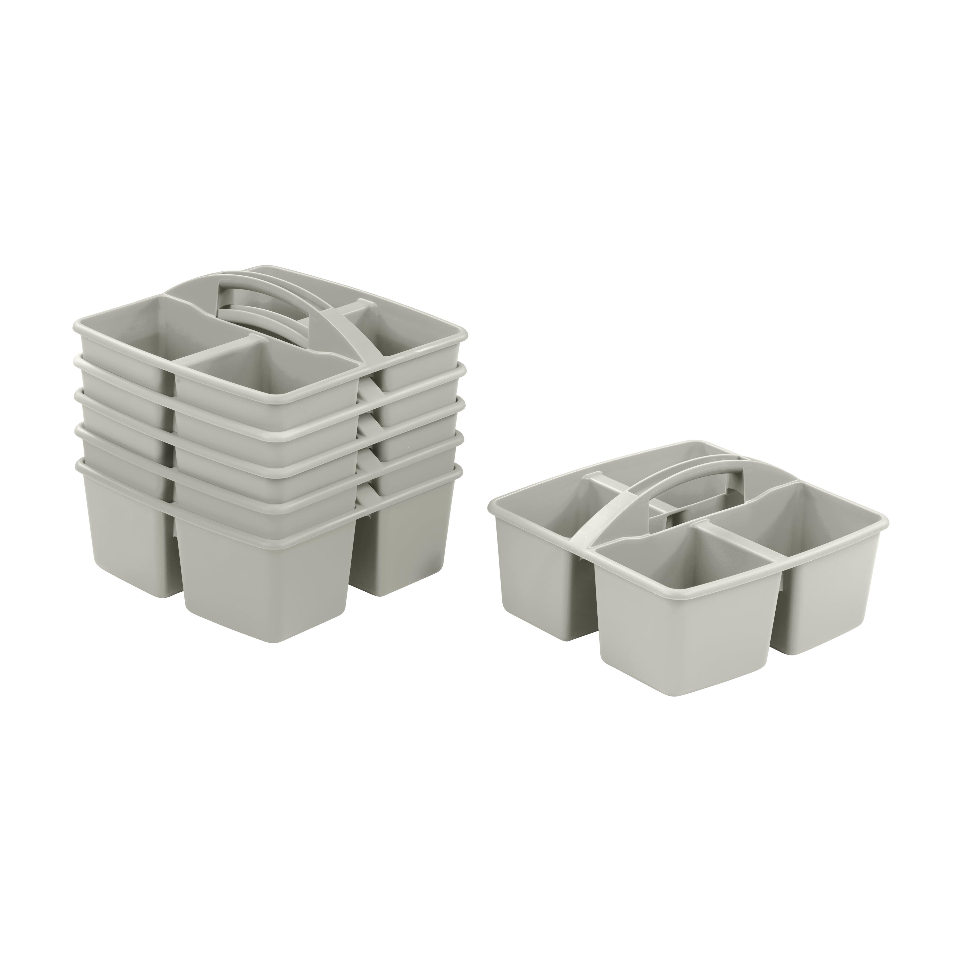 Stackable Gray Plastic 4-Compartment Kids Caddy, 6-Pack