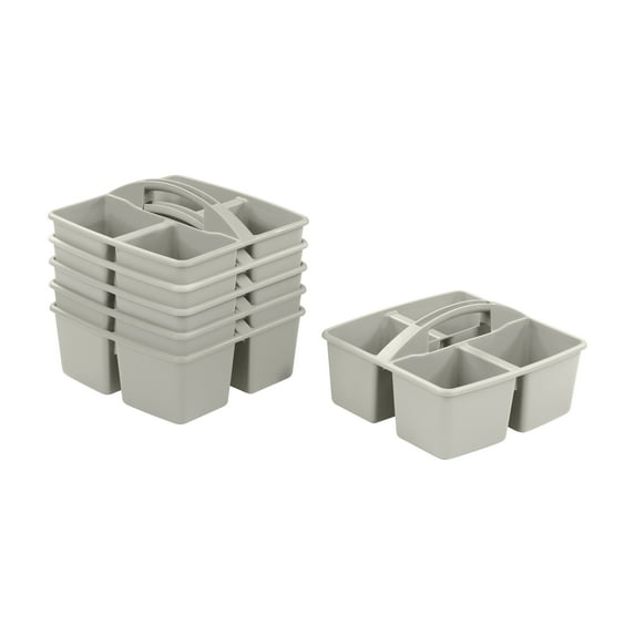 ECR4Kids 4-Compartment Medium Plastic Caddy, Multipurpose Organization, Grey, 6-Pack