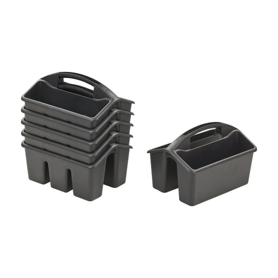 ECR4Kids 4-Compartment Small Plastic Caddy, Multipurpose Organization, Black, 6-Pack