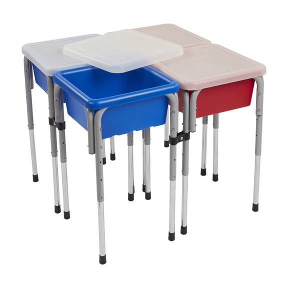 ECR4Kids 4-Station Sand and Water Adjustable Height Table, Sensory Bins, Blue/Red
