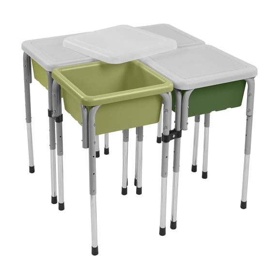 ECR4Kids 4-Station Sand and Water Adjustable Height Table, Sensory Bins, Fern Green/Hunter Green