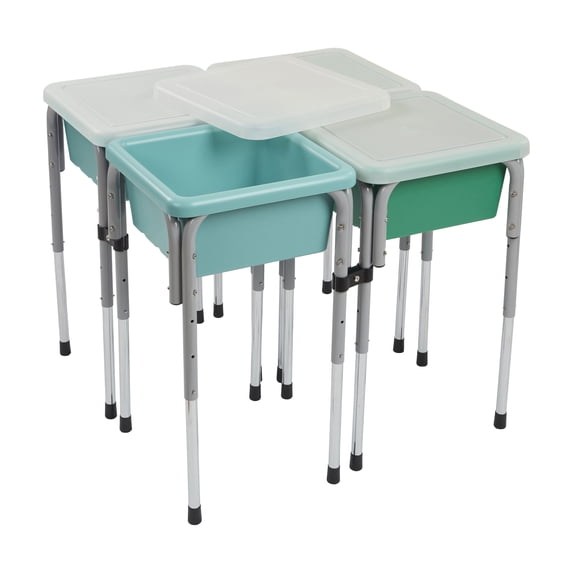 ECR4Kids 4-Station Sand and Water Adjustable Height Table, Sensory Bins, Seafoam/Emerald