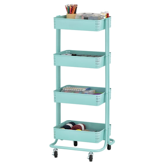 ECR4Kids 4-Tier Metal Rolling Utility Storage Cart, Multipurpose Organization, Teal
