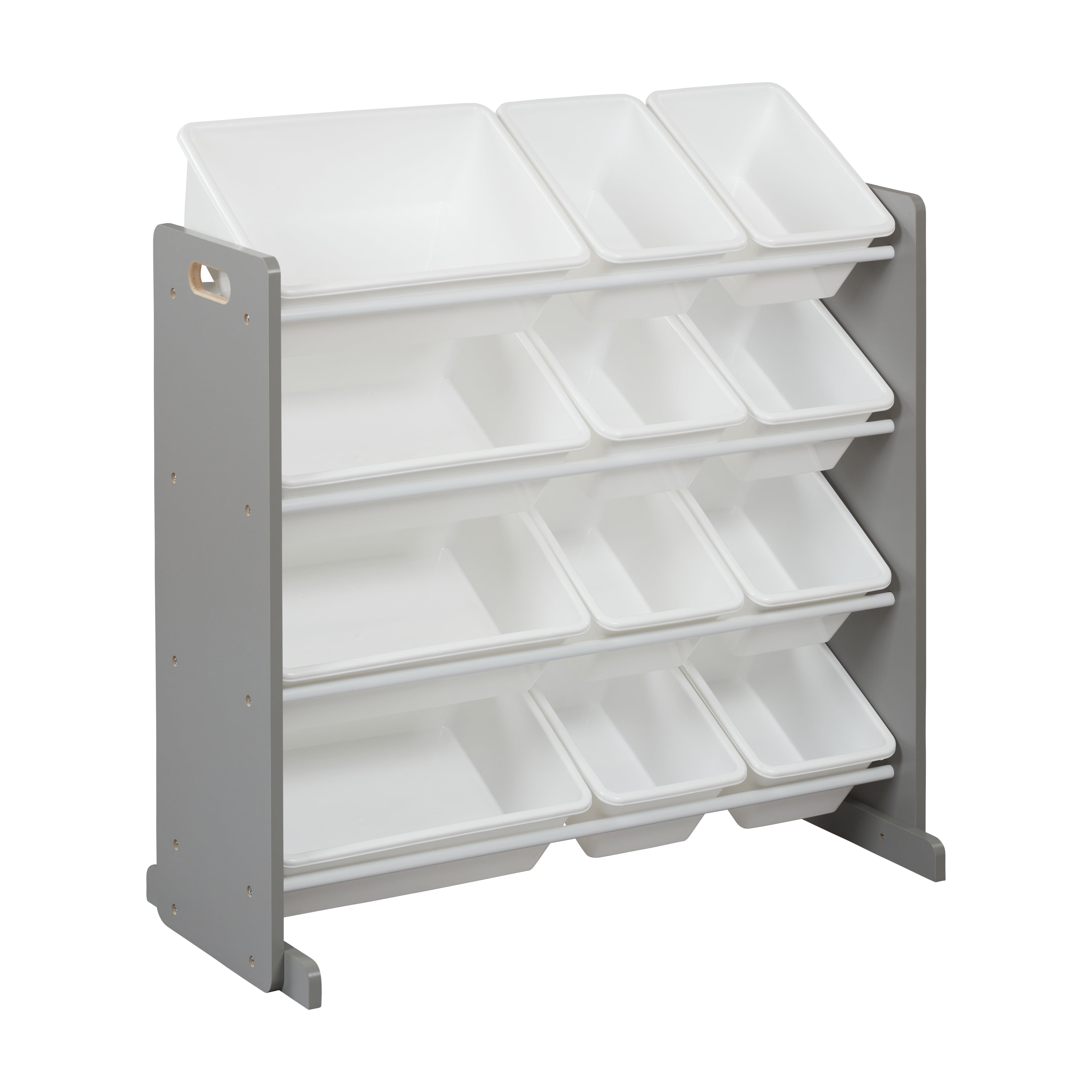 ECR4Kids 4-Tier Organizer with 12 Removable Plastic Bins, 4x3, Toy Storage, Grey/White