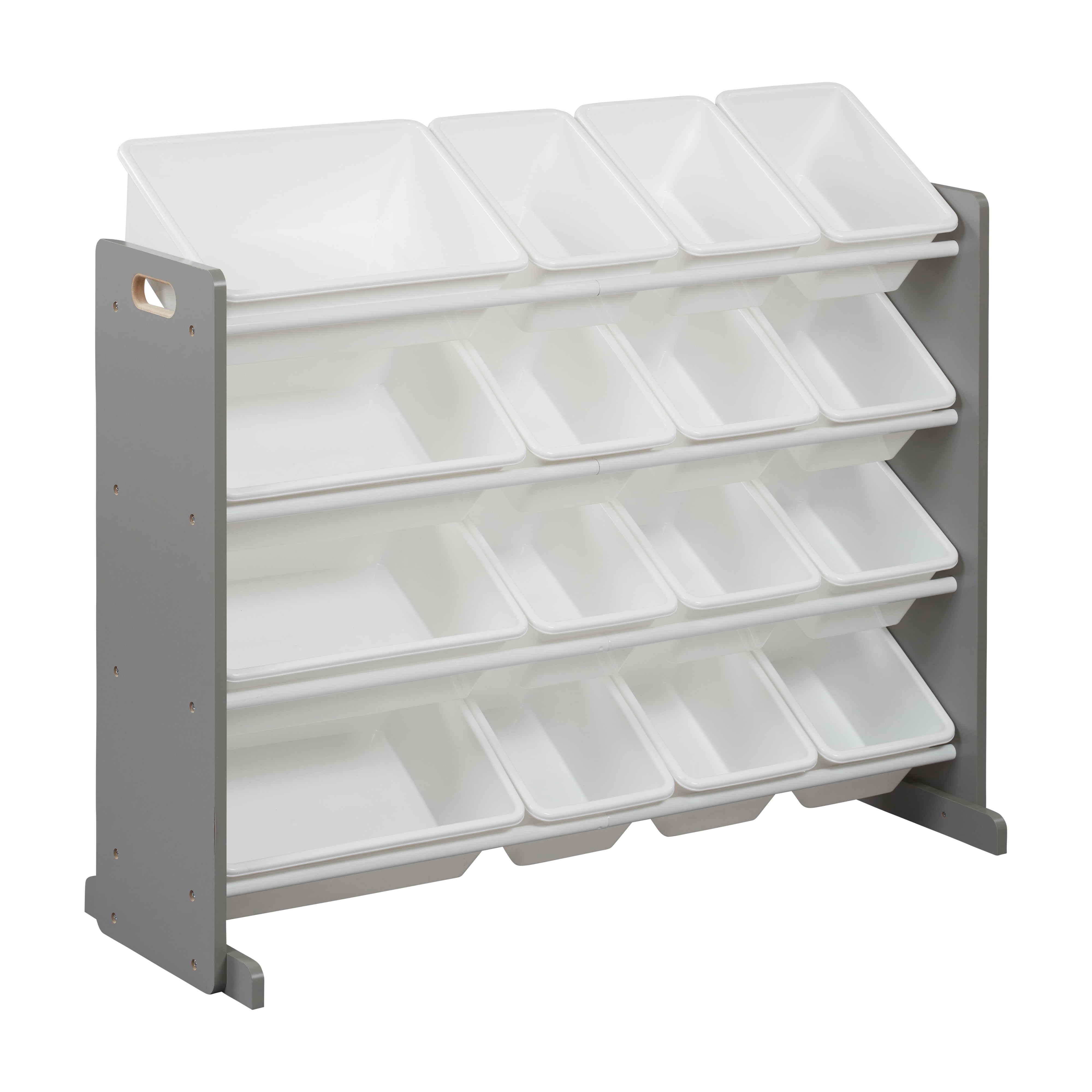 ECR4Kids 4-Tier Organizer with 16 Removable Plastic Bins, 4x4, Toy Storage, Grey/White