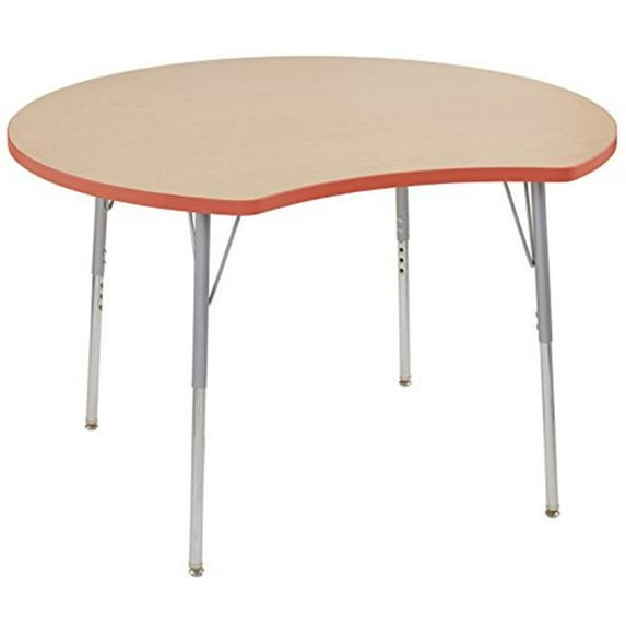 ECR4Kids 48in Crescent Contour Thermo-Fused Adjustable Activity Table Maple/Tangerine/Silver - Standard Swivel