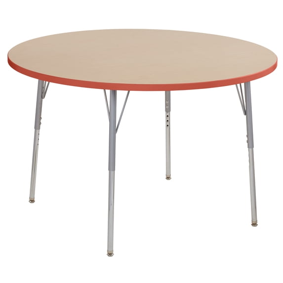 ECR4Kids 48in Round Contour Thermo-Fused Adjustable Activity Table Maple/Tangerine/Silver - Standard Swivel
