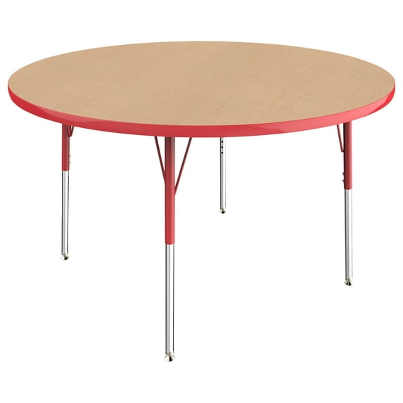 ECR4Kids 48in Round Everyday T-Mold Adjustable Activity Table Maple/Red - Standard Swivel