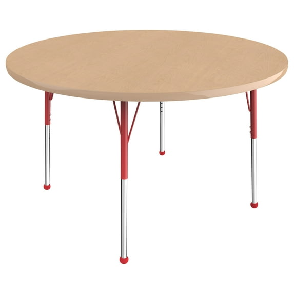 ECR4Kids 48in Round Premium Thermo-Fused Adjustable Activity Table Maple/Maple/Red - Standard Ball
