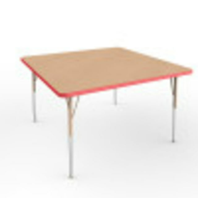 ECR4Kids 48in x 48in Square Premium Thermo-Fused Adjustable Activity Table Maple/Red/Sand - Standard Swivel