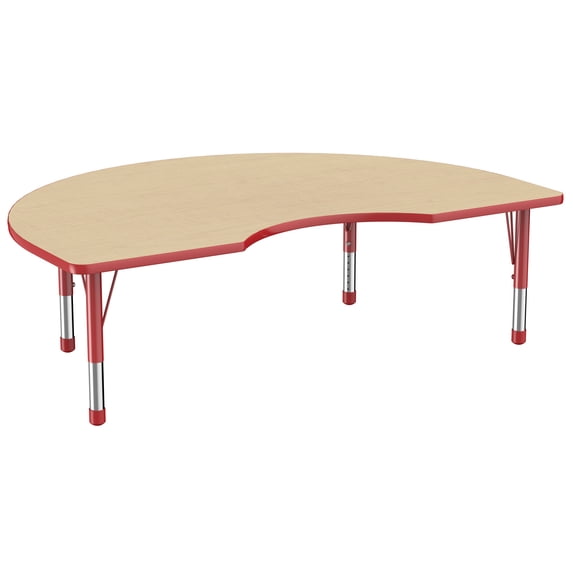 ECR4Kids 48in x 72in Kidney Everyday T-Mold Adjustable Activity Table Maple/Red - Chunky Leg