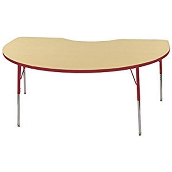 ECR4Kids 48in x 72in Kidney Everyday T-Mold Adjustable Activity Table Maple/Red - Standard Swivel
