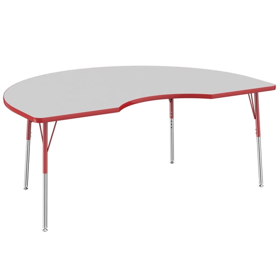 ECR4Kids 48in x 72in Kidney Premium Thermo-Fused Adjustable Activity Table Grey/Red/Red - Standard Swivel