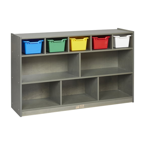 ECR4Kids 5+5 Cubby and Storage Mobile Cabinet with 5 Scoop Front Bins, Kids Furniture, Grey Wash