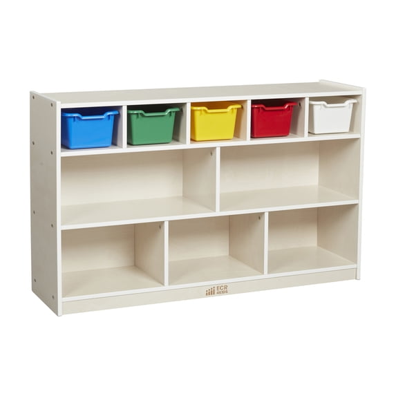 ECR4Kids 5+5 Cubby and Storage Mobile Cabinet with 5 Scoop Front Bins, Kids Furniture, White Wash