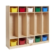 ECR4Kids 5-Section Coat Locker and 10 Scoop Front Storage Bins, Classroom Furniture, Natural