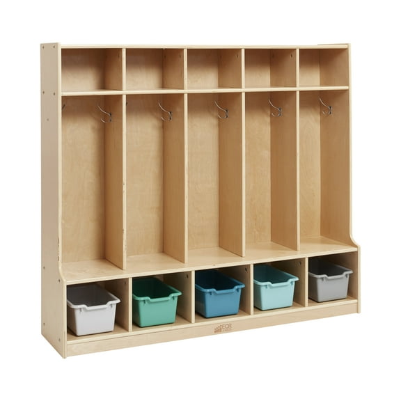 5-Section Coat Locker with Bench and 5 Scoop Front Bins