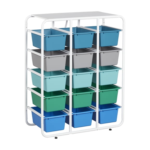 ECR4Kids 5-Tier Storage Rack with 15 Cubby Bins 5x3, Contemporary, 1