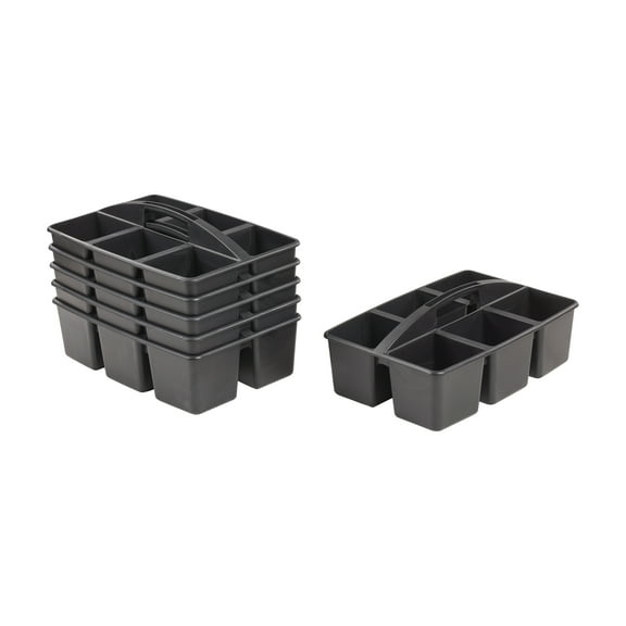 ECR4Kids 6-Compartment Large Plastic Caddy, Multipurpose Organization, Black, 6-Pack