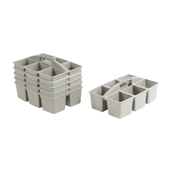 ECR4Kids 6-Compartment Large Plastic Caddy, Multipurpose Organization, Grey, 6-Pack