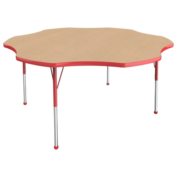 ECR4Kids 60in Flower Premium Thermo-Fused Adjustable Activity Table Maple/Red/Red - Standard Ball