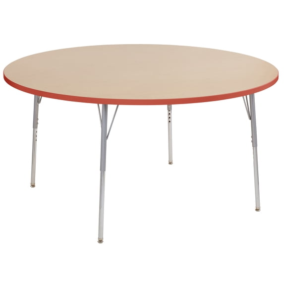 ECR4Kids 60in Round Contour Thermo-Fused Adjustable Activity Table Maple/Tangerine/Silver - Standard Swivel