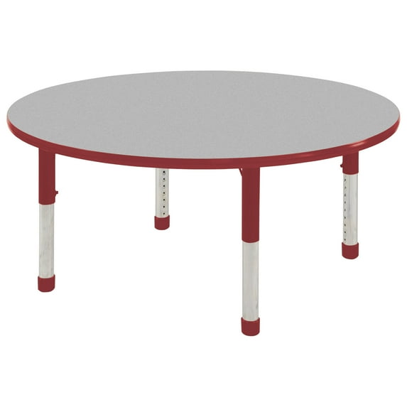 ECR4Kids 60in Round Everyday T-Mold Adjustable Activity Table Grey/Red - Chunky Leg
