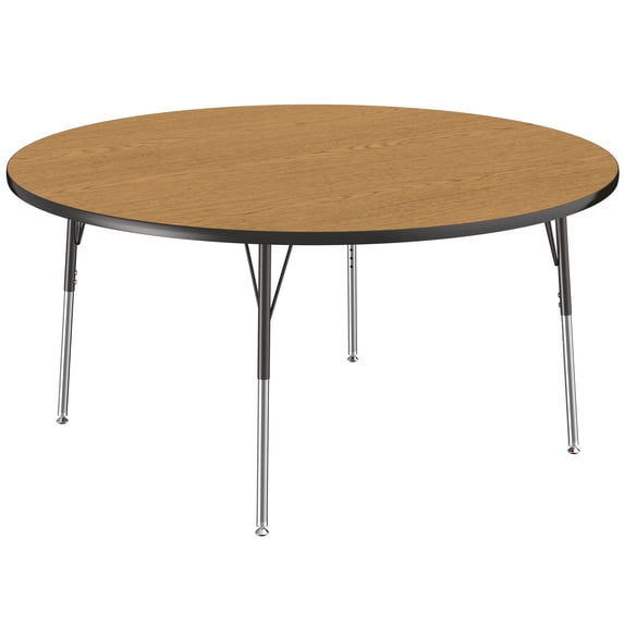 ECR4Kids 60in Round Everyday T-Mold Adjustable Activity Table Oak/Black - Standard Swivel