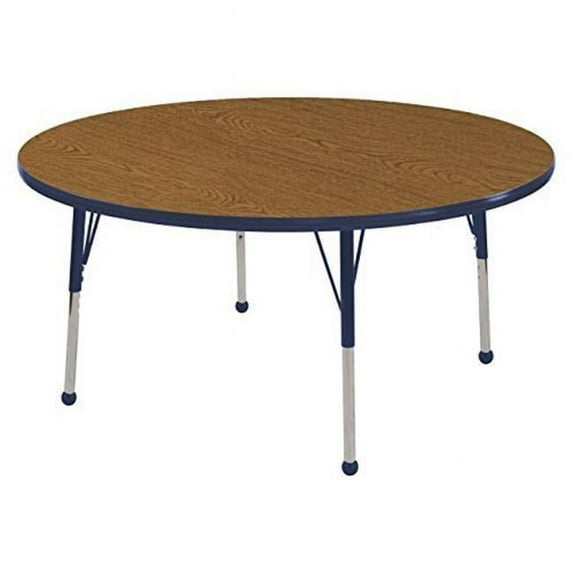 ECR4Kids 60in Round Premium Thermo-Fused Adjustable Activity Table Oak/Navy/Navy - Standard Ball
