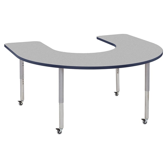 ECR4Kids 60in x 66in Horseshoe Premium Thermo-Fused Adjustable Activity Table Grey/Navy/Silver - Super Leg