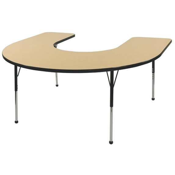 ECR4Kids 60in x 66in Horseshoe Premium Thermo-Fused Adjustable Activity Table Maple/Black/Black - Standard Ball