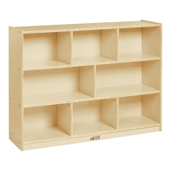 ECR4Kids 8-Compartment Mobile Storage Cabinet, Elementary, Classroom Furniture, Natural