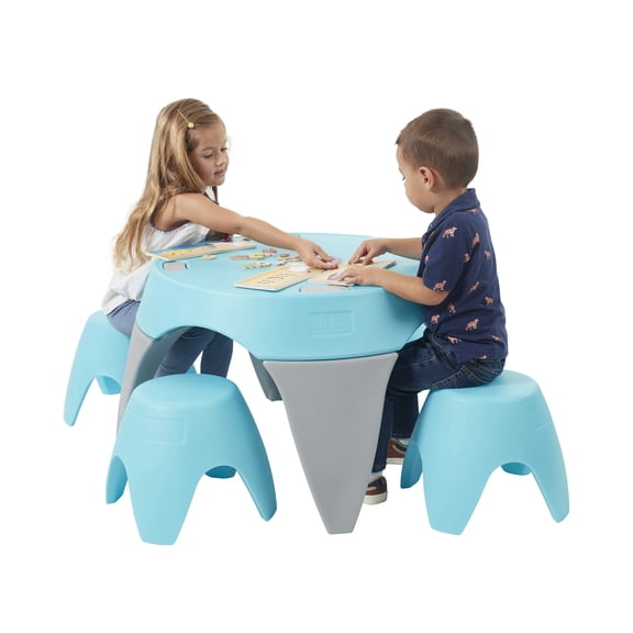 ECR4Kids Ayana Table and Stool Classroom Set, Children's Furniture, Cyan/Light Grey, 5-Piece