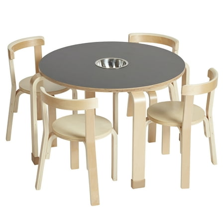ECR4Kids Bentwood Chalkboard Table and Chair Set, Natural, 5-Piece