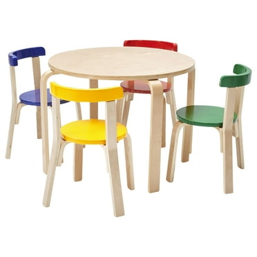 ECR4Kids Bentwood Round Table and Curved Back Chair Set, Assorted, 5-Piece