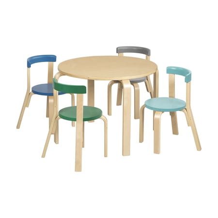 ECR4Kids Bentwood Table and Curved Back Chair Set, Kids Furniture, Contemporary, 5-Piece