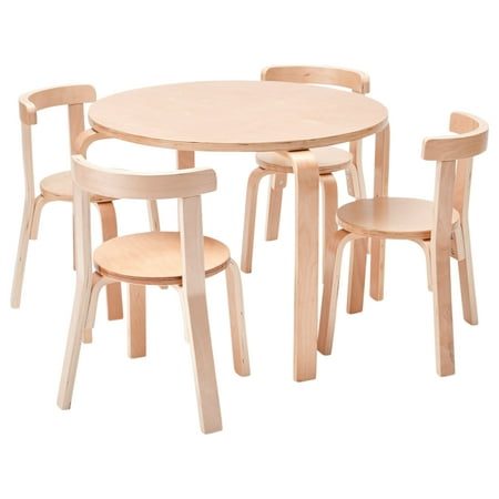 ECR4Kids Bentwood Round Table and Curved Back Chair Set, Natural, 5-Piece