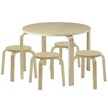 ECR4Kids Bentwood Round Table and Stool Set, Natural, 5-Piece