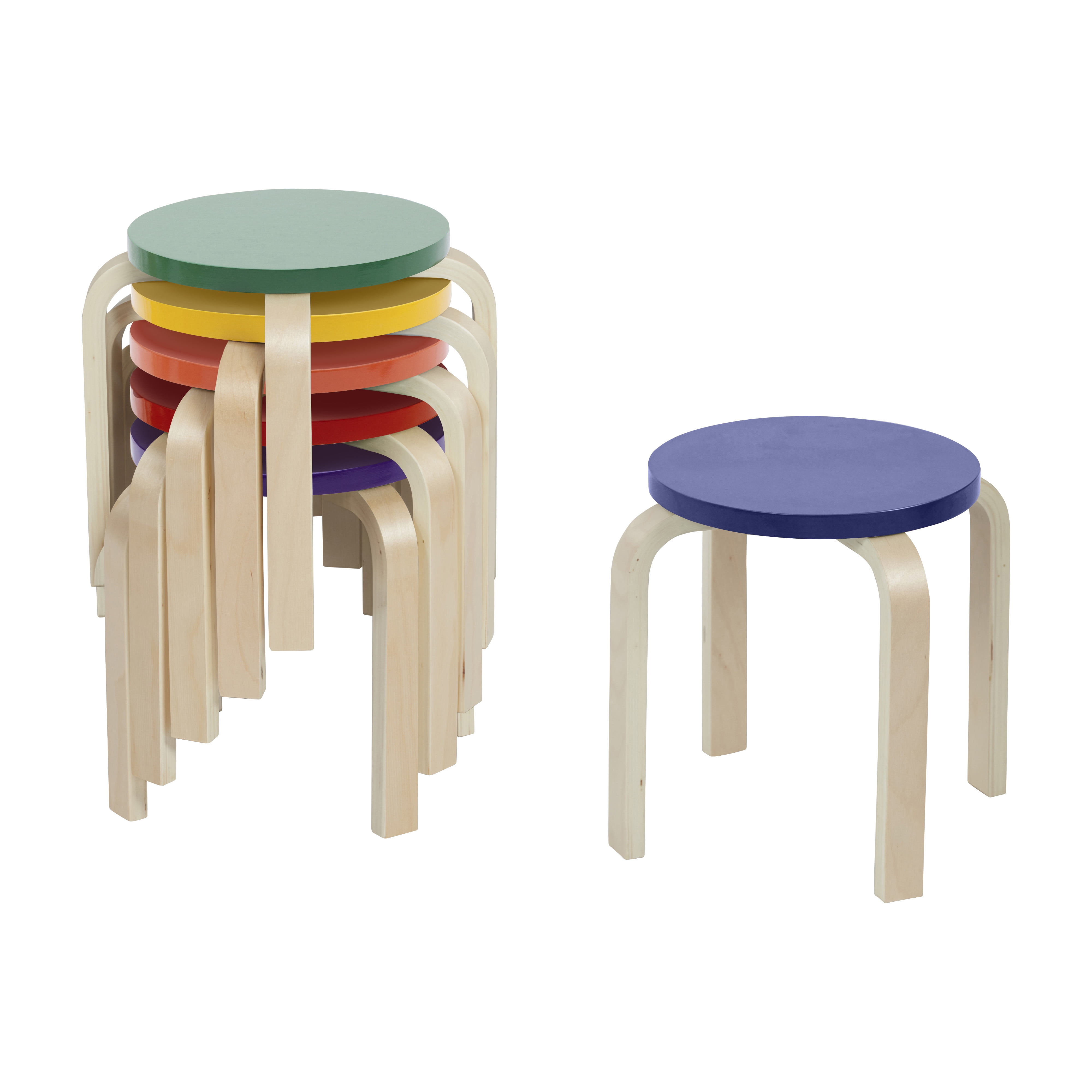 Assorted Birch Bentwood Stackable Stools Set of 6