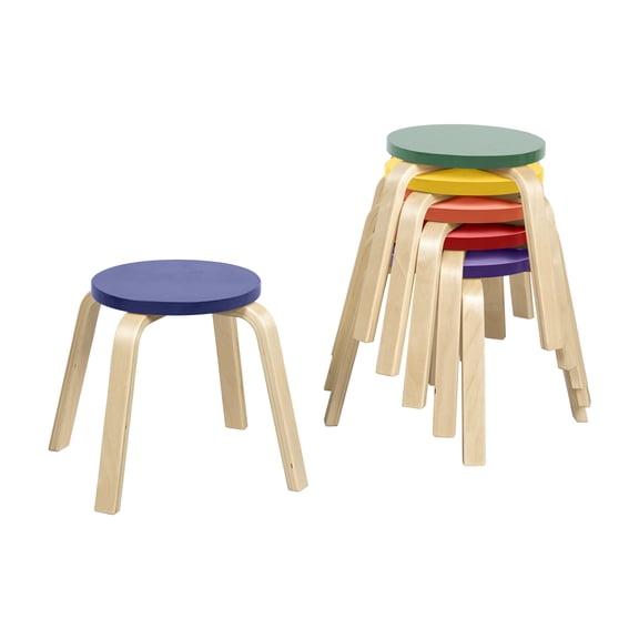 ECR4Kids Bentwood Stackable Stools, 12in Seat Height, Classroom Furniture, Assorted, 6-Piece