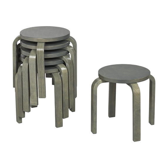 ECR4Kids Bentwood Stackable Stools, 12in Seat Height, Classroom Furniture, Grey Wash, 6-Piece