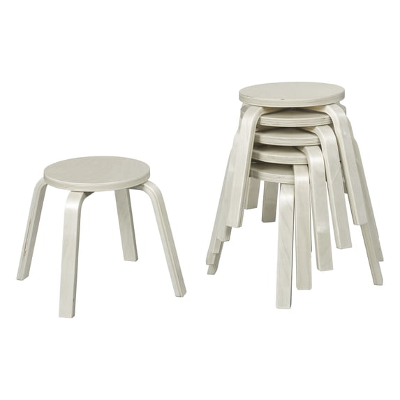 ECR4Kids Bentwood Stackable Stools, 12in Seat Height, Classroom Furniture, White Wash, 6-Piece