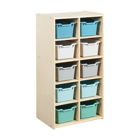 ECR4Kids Streamline 10 Cubby Tray Cabinet and 10 Scoop Front Bins, 5x2, Kids Furniture