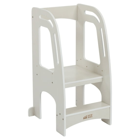 ECR4Kids Chef's Helper Kitchen Step Stool Tower with Handles, Childrens Furniture, White Wash