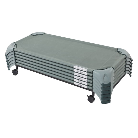ECR4Kids Cozy Cot Trolley with Set of 6 Stacking Cozy Cots with Storage - Sage Green
