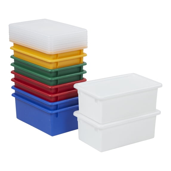 ECR4Kids Cubby Storage Plastic Bin with Lids, Multipurpose Organization, Assorted, 10-Piece