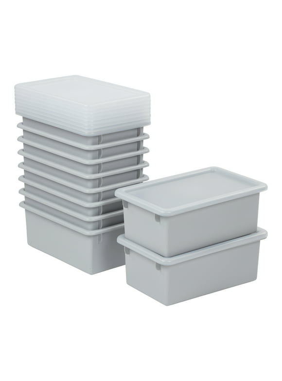 ECR4Kids Cubby Storage Bin with Lid, Multipurpose Organization, Light Grey, 10-Piece