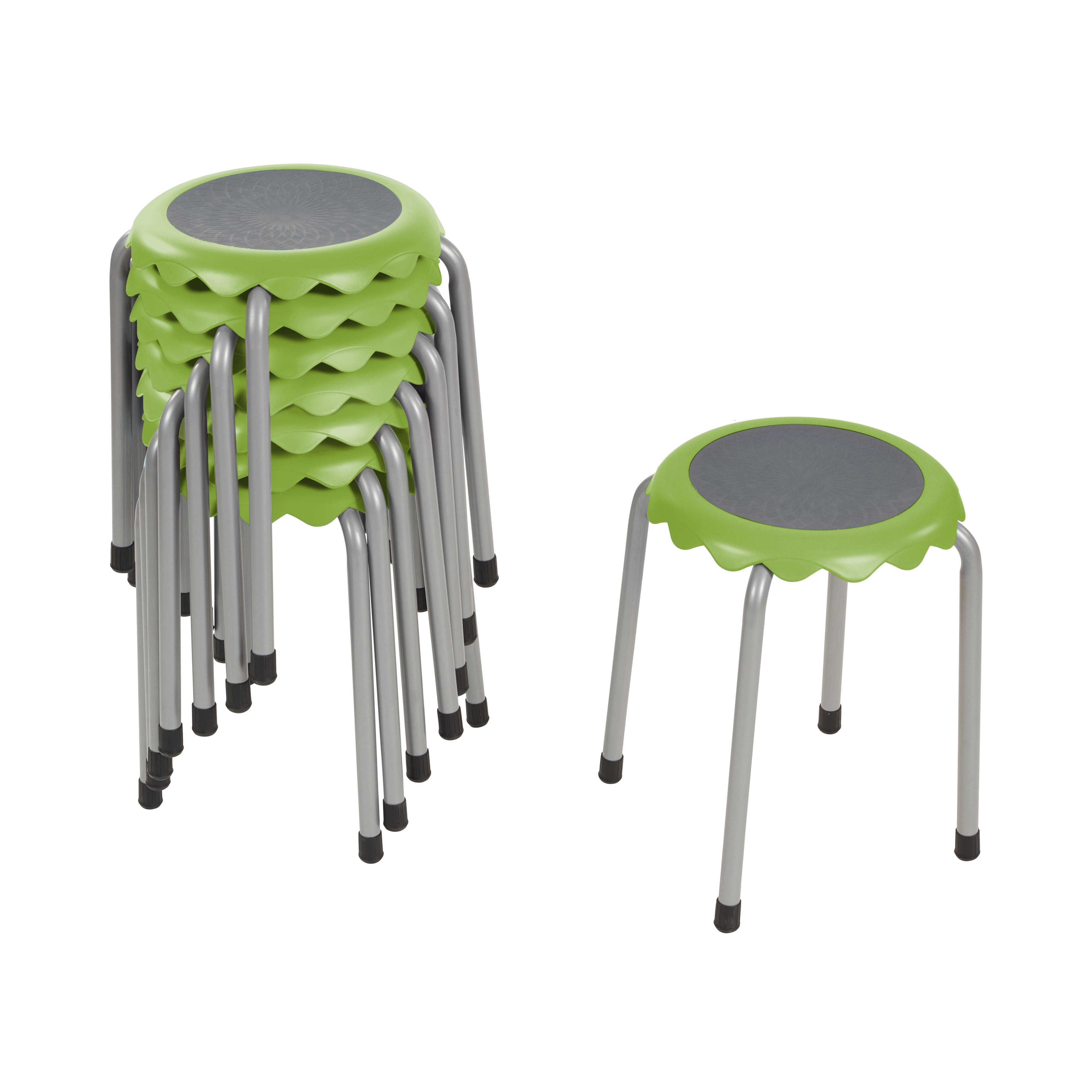 Grassy Green Stackable Round Plastic Stools, 8-Piece Set