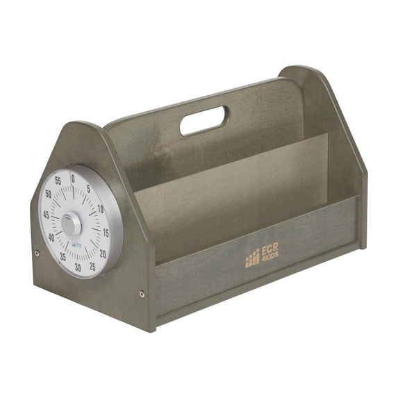 ECR4Kids Double-Sided Book Caddy with Countdown Timer, Portable Library, Grey Wash