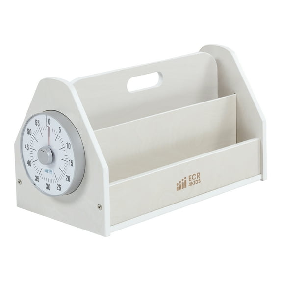 ECR4Kids Double-Sided Book Caddy with Countdown Timer, Portable Library, White Wash